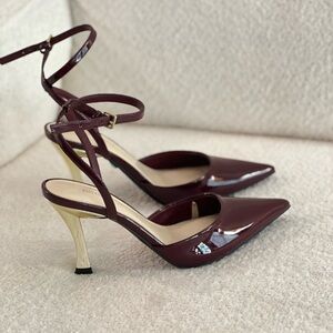 Nine West Burgundy Patent Pointed Ankle-Strap Pumps